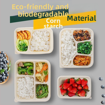 Biodegradovateľný obedový box z kukuričného škrobu so 2–4 priehradkami, guľato-obdlžnikový tvar