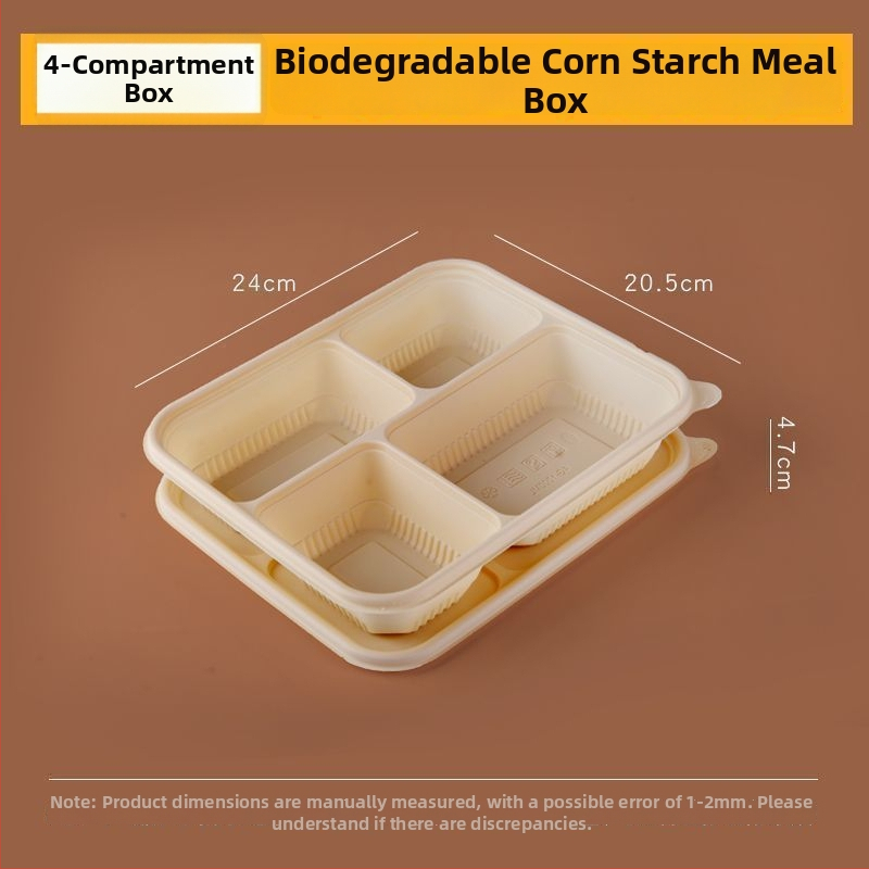 Biodegradovateľný obedový box z kukuričného škrobu so 2–4 priehradkami, guľato-obdlžnikový tvar