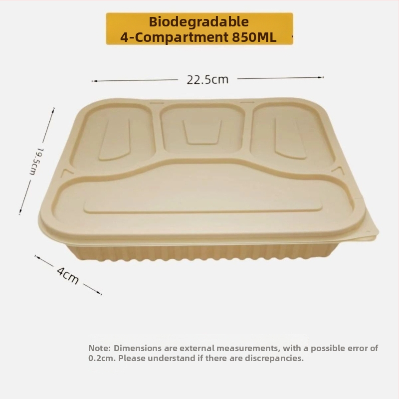 Biodegradovateľný obedový box z kukuričného škrobu so 2–4 priehradkami, guľato-obdlžnikový tvar