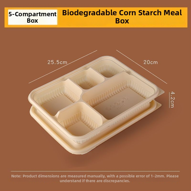 Biodegradovateľný obedový box z kukuričného škrobu so 2–4 priehradkami, guľato-obdlžnikový tvar