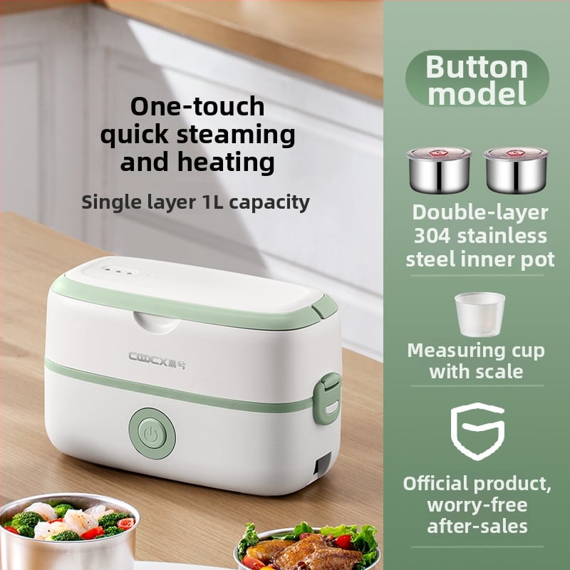 Cutie electrică pentru prânz, 2.0 L capacitate, 300W, compartiment interior din oțel inoxidabil, 110-220V AC, funcție încălzire