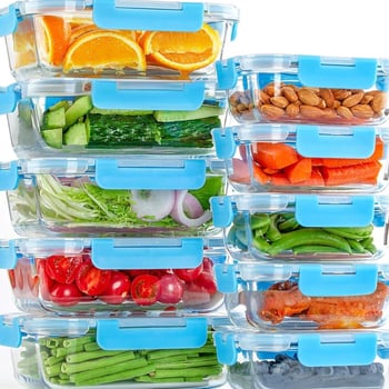 Zatvorena pravokutna staklena kutija za obrok, izolirana, mikrovalna pećnica kompatibilna, borosilikatno staklo, set od 10 komada, kapacitet 301–800 ml