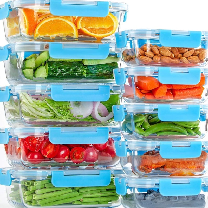 Zatvorena pravokutna staklena kutija za obrok, izolirana, mikrovalna pećnica kompatibilna, borosilikatno staklo, set od 10 komada, kapacitet 301–800 ml