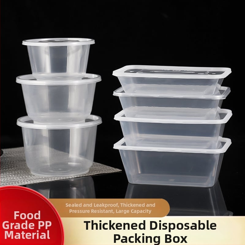 Еднократна дебела пластмасова кутия за изнасяне с капак — прозрачна и запечатана, голям капацитет, възможност за печат на лого, микровълнова печка не е безопасна