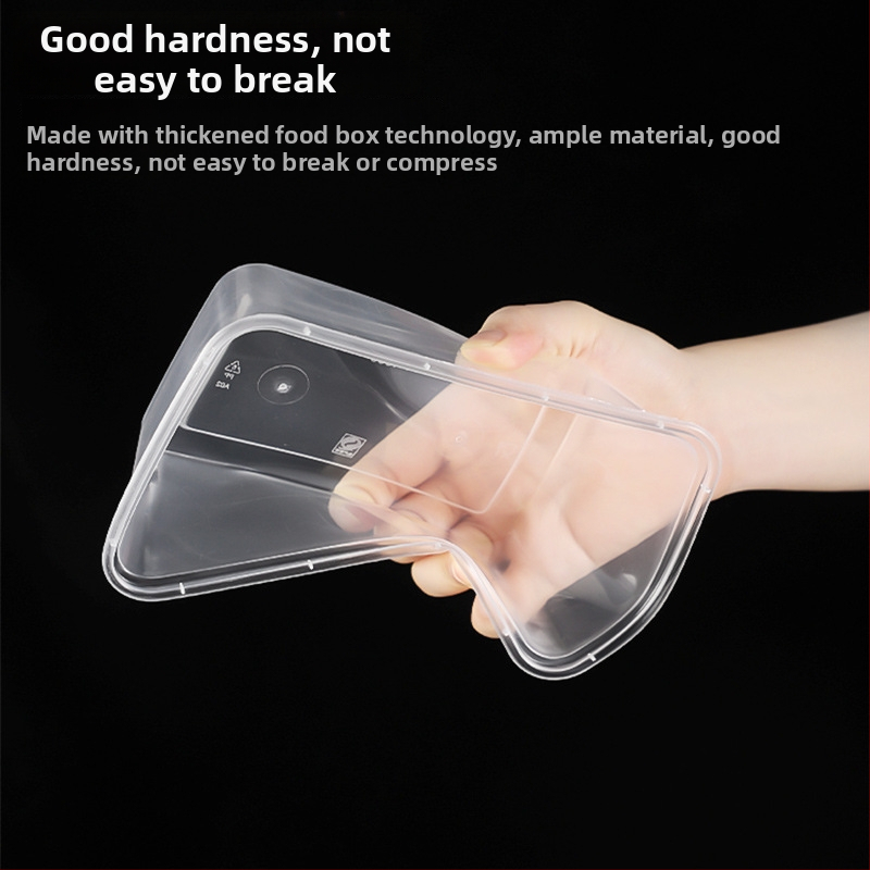 Еднократна дебела пластмасова кутия за изнасяне с капак — прозрачна и запечатана, голям капацитет, възможност за печат на лого, микровълнова печка не е безопасна