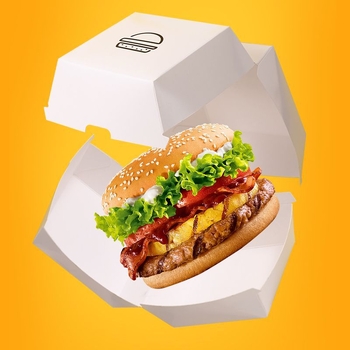 Cutie hamburger pentru livrare (Hârtie; Grosime; De unică folosință; Imprimare logo disponibilă; Personalizare prin agent)