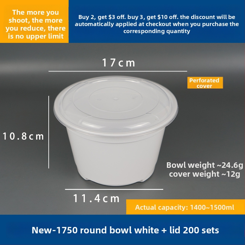 Dvojvrstvový kontajner na polievku s horným a dolným priehradkou, suché/mokré oddelenie, jednorazová misa s wonton rezancami; Plastový • Nie je vhodný do mikrovlnky • Tlač loga možná • Hrubá hmotnosť približne 8 kg