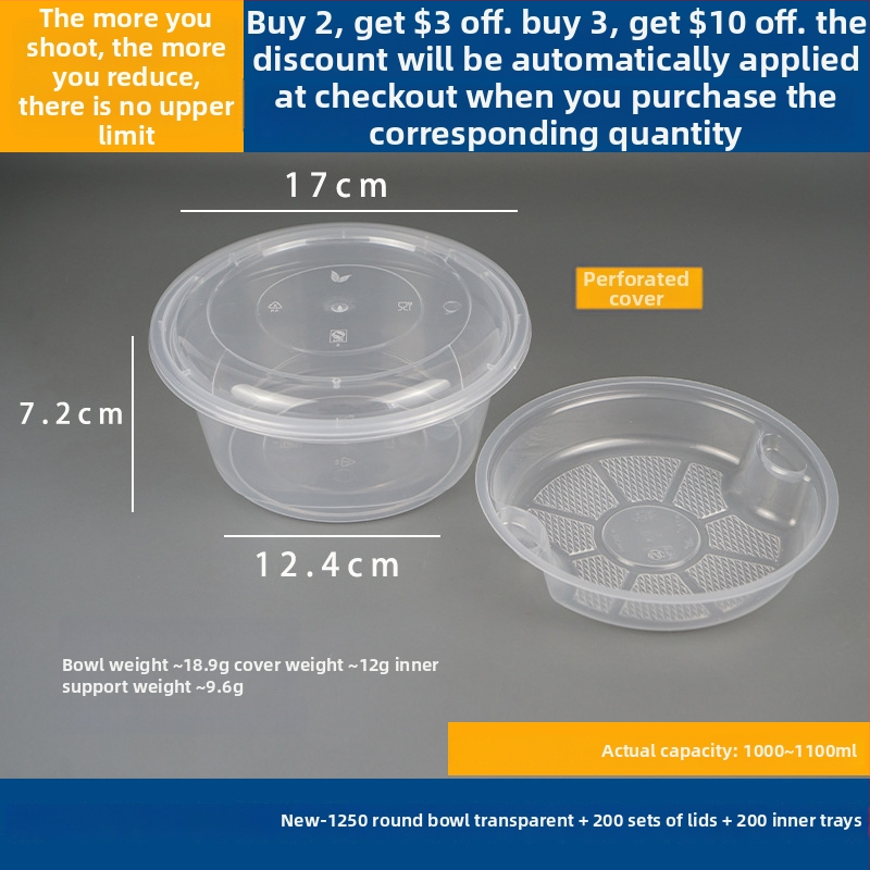 Dvojvrstvový kontajner na polievku s horným a dolným priehradkou, suché/mokré oddelenie, jednorazová misa s wonton rezancami; Plastový • Nie je vhodný do mikrovlnky • Tlač loga možná • Hrubá hmotnosť približne 8 kg