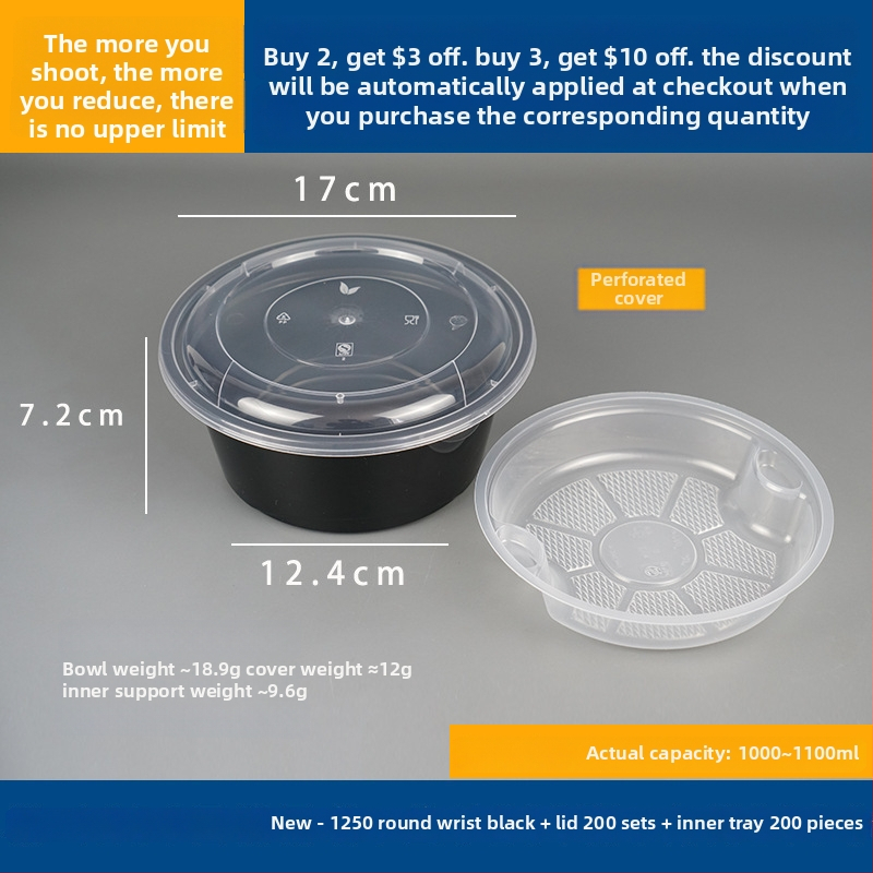 Dvojvrstvový kontajner na polievku s horným a dolným priehradkou, suché/mokré oddelenie, jednorazová misa s wonton rezancami; Plastový • Nie je vhodný do mikrovlnky • Tlač loga možná • Hrubá hmotnosť približne 8 kg