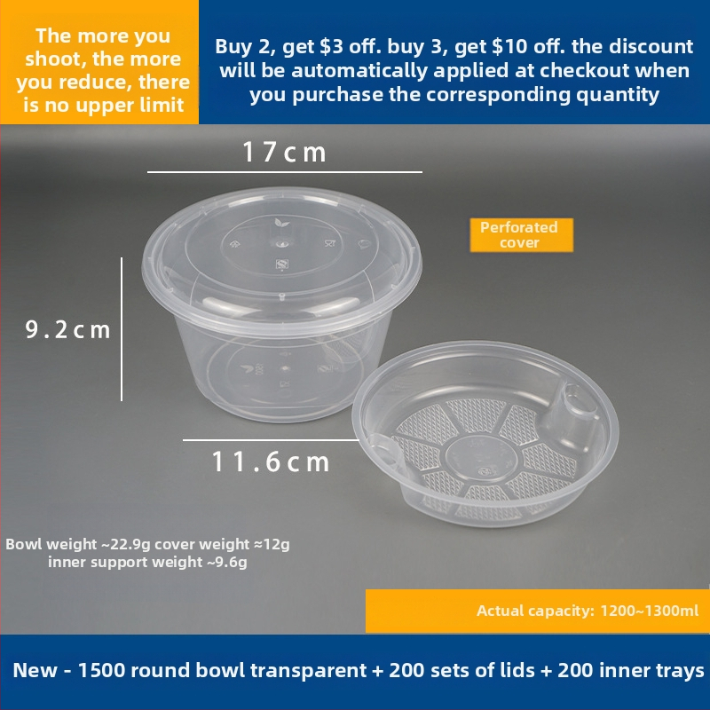 Dvojvrstvový kontajner na polievku s horným a dolným priehradkou, suché/mokré oddelenie, jednorazová misa s wonton rezancami; Plastový • Nie je vhodný do mikrovlnky • Tlač loga možná • Hrubá hmotnosť približne 8 kg