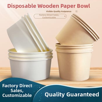 Ühekordne paberist kauss, ümmarguse kujuga, paksu materjal, sobib suppide, nuudlite ja riisi jaoks – säilivusaeg 12 kuud