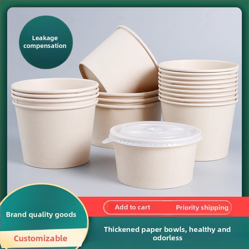 Ühekordne paberist kauss, ümmarguse kujuga, paksu materjal, sobib suppide, nuudlite ja riisi jaoks – säilivusaeg 12 kuud