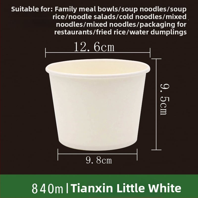 Ühekordne paberist kauss, ümmarguse kujuga, paksu materjal, sobib suppide, nuudlite ja riisi jaoks – säilivusaeg 12 kuud