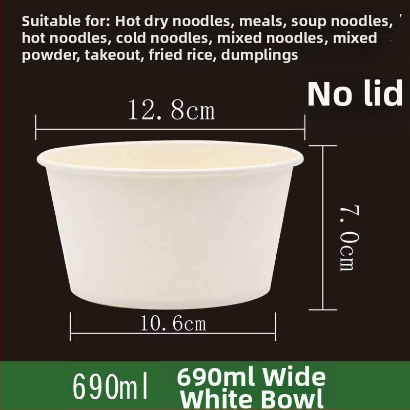 Ühekordne paberist kauss, ümmarguse kujuga, paksu materjal, sobib suppide, nuudlite ja riisi jaoks – säilivusaeg 12 kuud