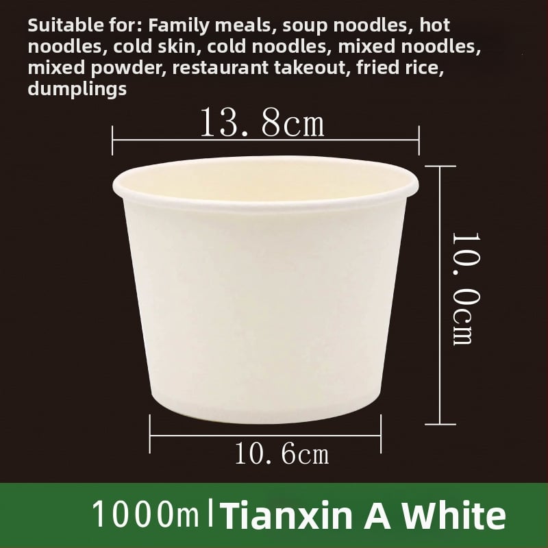 Ühekordne paberist kauss, ümmarguse kujuga, paksu materjal, sobib suppide, nuudlite ja riisi jaoks – säilivusaeg 12 kuud