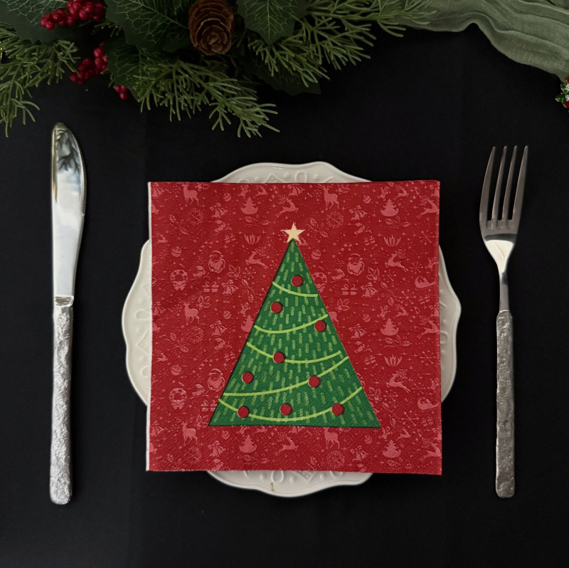 Kalėdinės servetėlės iš natūralaus medienos pluošto, 2 sluoksniai, 20 vnt. pakuotėje, logotipo spausdinimas ir pritaikymas