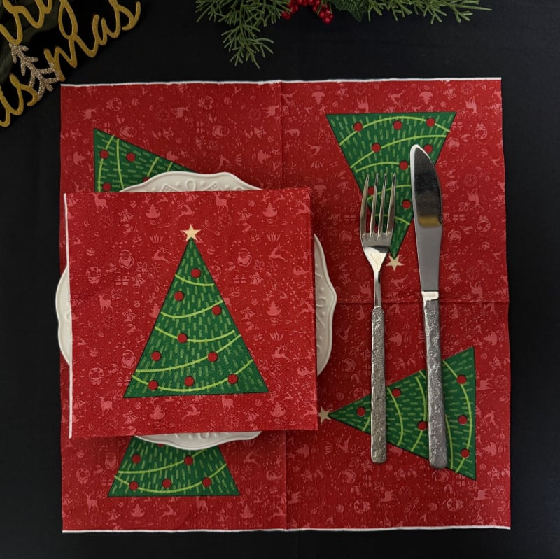 Kalėdinės servetėlės iš natūralaus medienos pluošto, 2 sluoksniai, 20 vnt. pakuotėje, logotipo spausdinimas ir pritaikymas