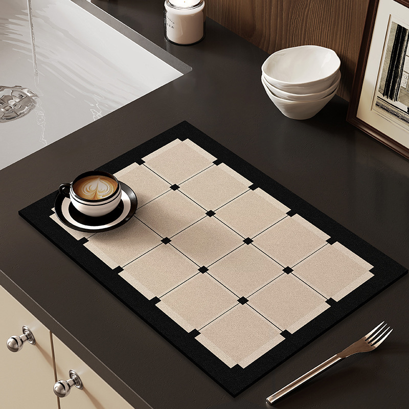 Кухненска дренажна подложка от диатомова глина, квадратна, модерен минимализъм, геометричен принт, дигитален печат
