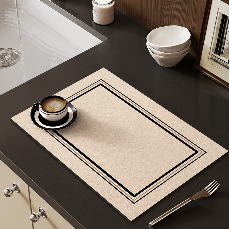 Кухненска дренажна подложка от диатомова глина, квадратна, модерен минимализъм, геометричен принт, дигитален печат
