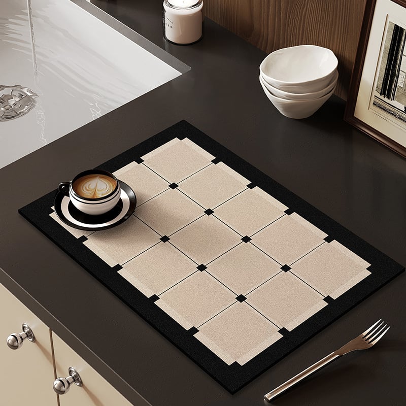 Кухненска дренажна подложка от диатомова глина, квадратна, модерен минимализъм, геометричен принт, дигитален печат