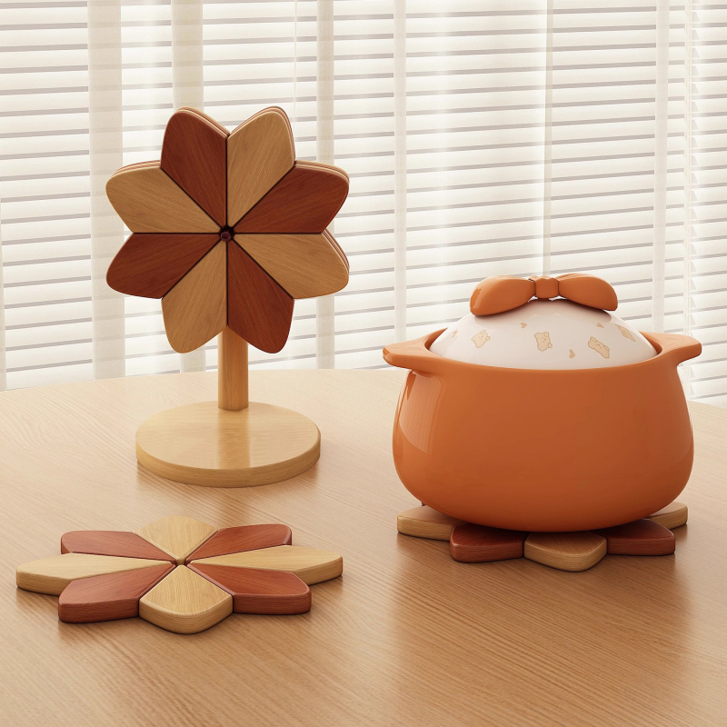 Tăviță izolatoare din lemn pentru cești și farfurii — formă neregulată, stil modern minimalist, biodegradabil, lansat în primăvara 2020