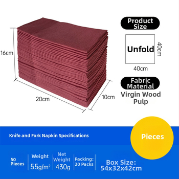 Vienkartinės servetėlės peiliams ir šakėms su logotipu, be dulkių, iš medienos plaušo, 50 lapų, vieno sluoksnio