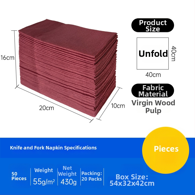 Jednorázové servítky na nože a vidličky s logom, bez prachu, z drevenej celulózy, 50 listov, jednovrstvé