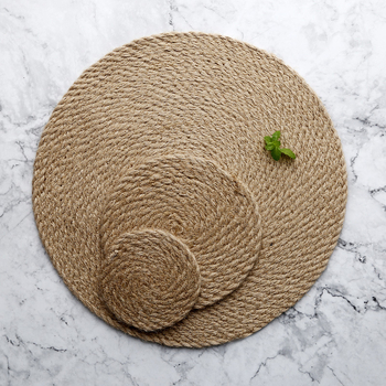 Covoraș țesut din in și bumbac pentru masă și suport pentru pahare, rotund, culoare solidă