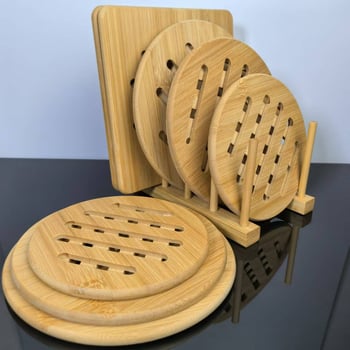 Covoraș izolant din bambus pentru uz casnic, formă rotundă și pătrată, din bambus, pentru oale, farfurii și boluri.