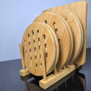 Covoraș izolant din bambus pentru uz casnic, formă rotundă și pătrată, din bambus, pentru oale, farfurii și boluri.