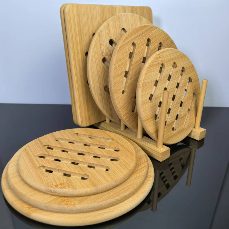Covoraș izolant din bambus pentru uz casnic, formă rotundă și pătrată, din bambus, pentru oale, farfurii și boluri.