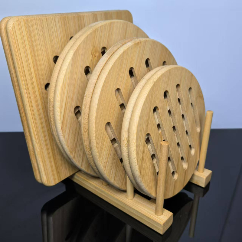 Covoraș izolant din bambus pentru uz casnic, formă rotundă și pătrată, din bambus, pentru oale, farfurii și boluri.