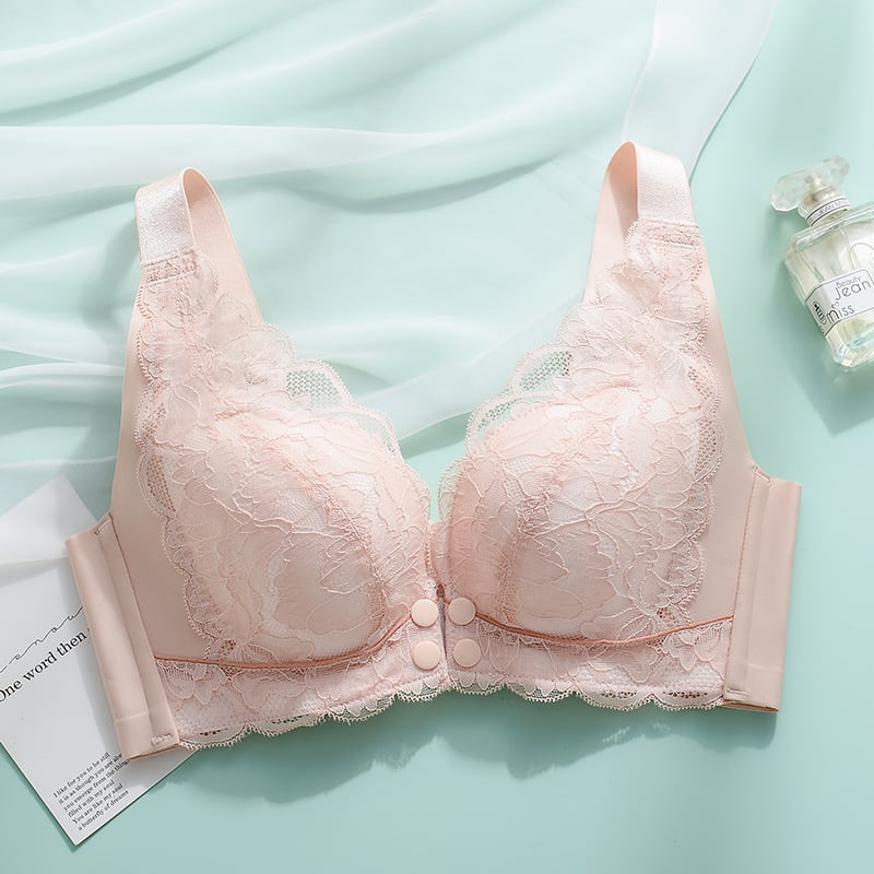 Sutien de alăptare din dantelă - cupe subțiri, închidere la spate cu patru rânduri de cârlige, bretele fixe duble, dantelă de poliester