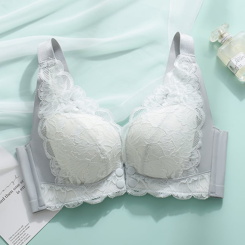 Sutien de alăptare din dantelă - cupe subțiri, închidere la spate cu patru rânduri de cârlige, bretele fixe duble, dantelă de poliester