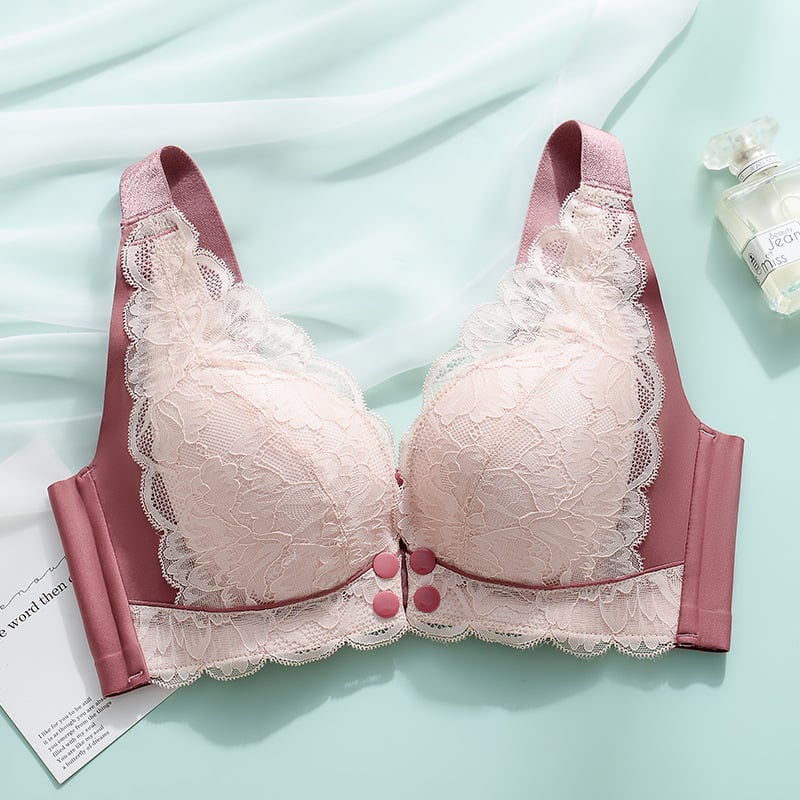 Sutien de alăptare din dantelă - cupe subțiri, închidere la spate cu patru rânduri de cârlige, bretele fixe duble, dantelă de poliester