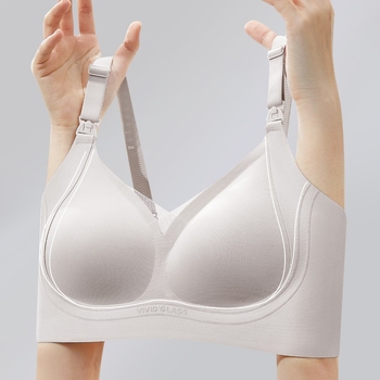 Pink rhyme 3073 Sutien de alăptare pentru femei – închidere la spate cu patru rânduri de cupe, bretele fixe duble, cupe preformate subțiri, material nylon