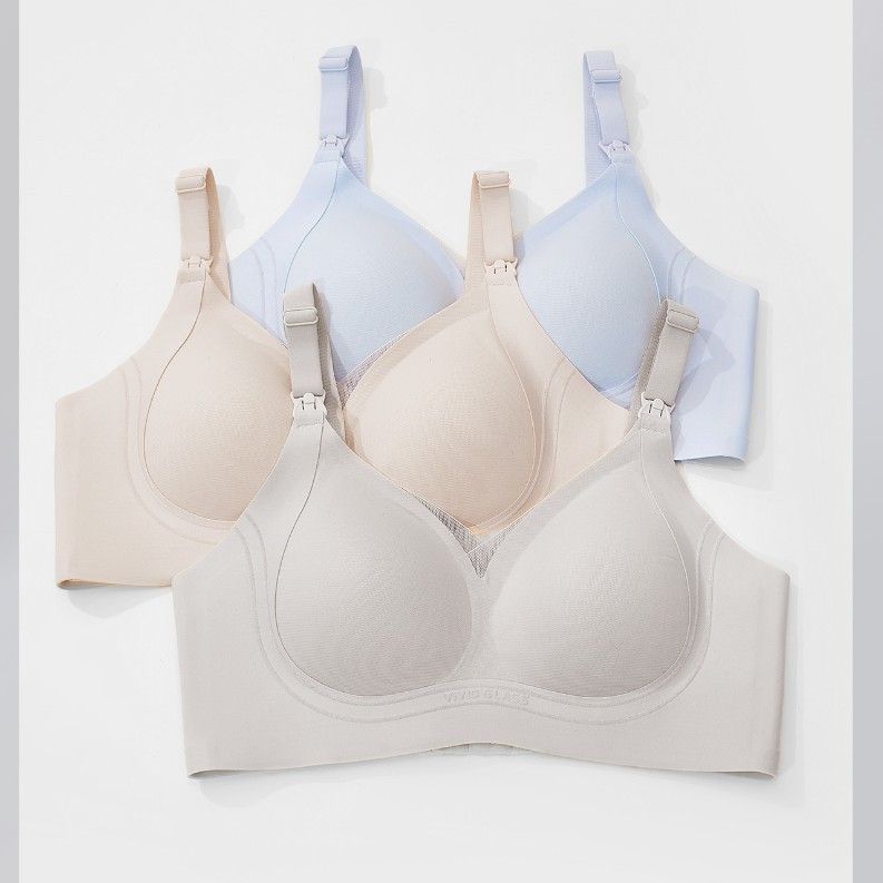 Pink rhyme 3073 Sutien de alăptare pentru femei – închidere la spate cu patru rânduri de cupe, bretele fixe duble, cupe preformate subțiri, material nylon