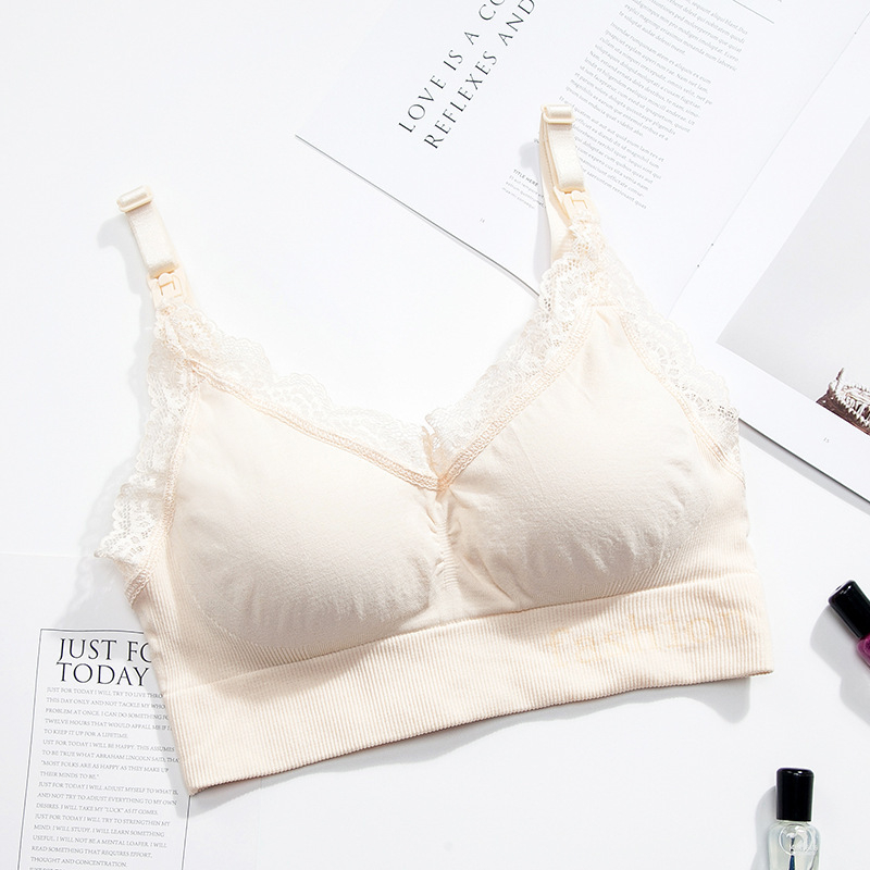 Σουτιέν θηλασμού χωρίς ραφές, με αποσπώμενες διπλές τιράντες, λεπτά καλουπωμένα cups, δαντελέν σχέδιο, χωρίς σύρμα