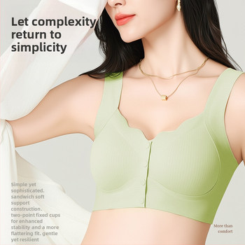 Top de alăptare cu închidere frontală, bretele fixe duble, cupe turnate subțiri, fără sârmă metalică, potrivit pentru toate etapele alăptării