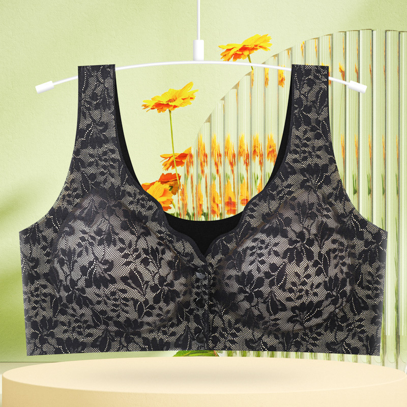 Čipkasti grudnjak za dojenje s prednjim zatvaranjem kopče, košarica 3/4 od latexa, prozračni najlon, bezšivne, udoban