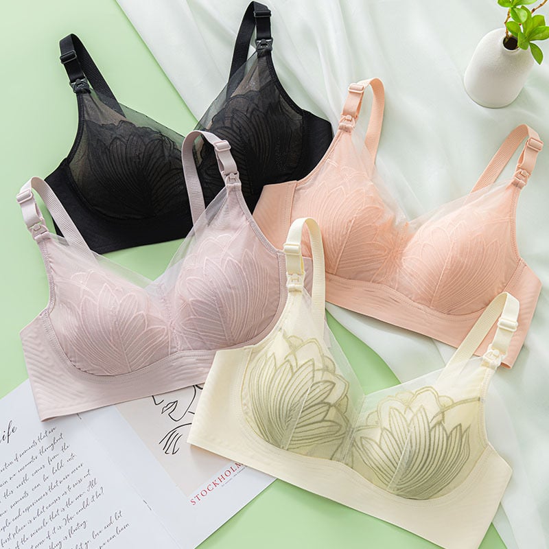 Dojenje grudnjak s čipkom, najlon tkanina, tanke oblikovane čašice, stražnje troredno zatvaranje