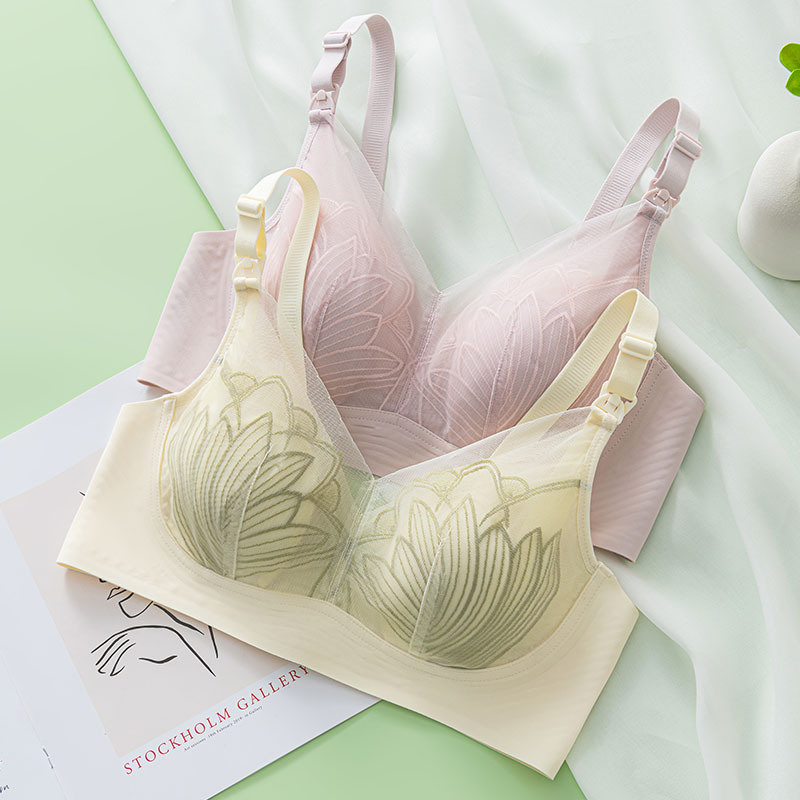 Dojenje grudnjak s čipkom, najlon tkanina, tanke oblikovane čašice, stražnje troredno zatvaranje