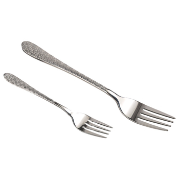 Tro-dijelni set pribora za steak: nož, vilica i žlica, od 201 nehrđajućeg čelika, drška s čekićastim uzorkom, retro stil, polirani sjaj