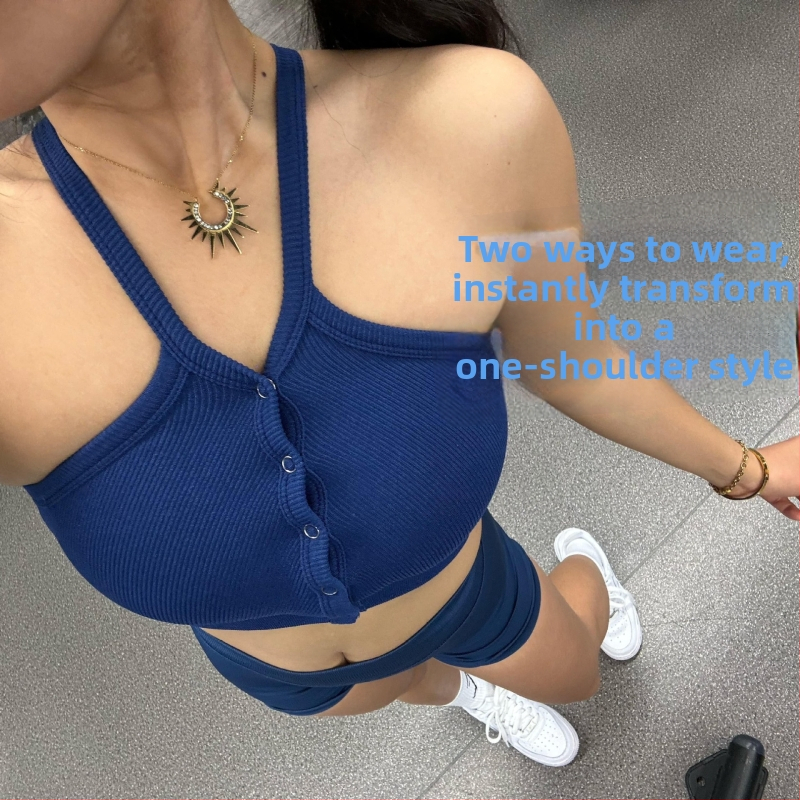 Безмарков спортен сутиен за йога и фитнес, нейлон-спандекс, стегнат модел, V-образно деколте и вградени подплънки