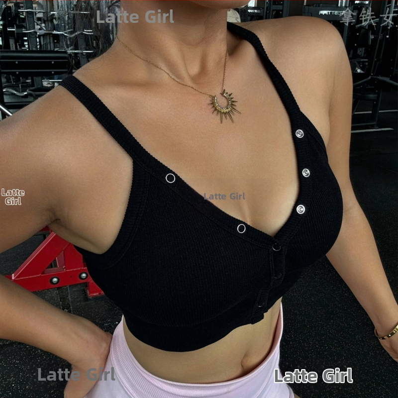 Безмарков спортен сутиен за йога и фитнес, нейлон-спандекс, стегнат модел, V-образно деколте и вградени подплънки