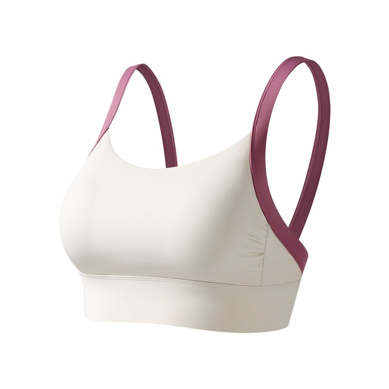 Спортен сутиен с V-образен гръб, пълна чашка, тънки формовани чашки, фиксирани двойни презрамки, закопчаване на гърба с три реда катарами