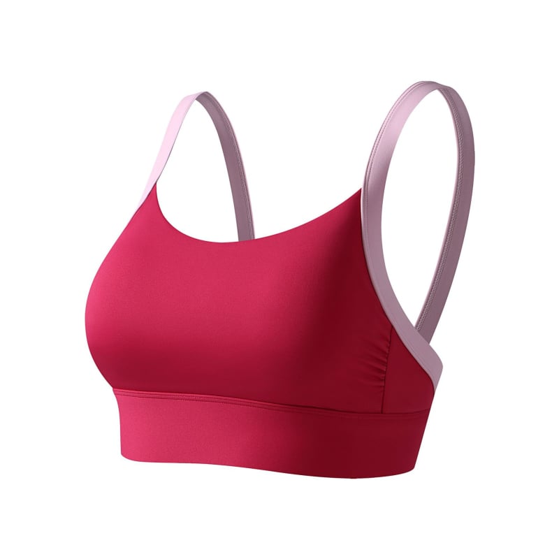 Спортен сутиен с V-образен гръб, пълна чашка, тънки формовани чашки, фиксирани двойни презрамки, закопчаване на гърба с три реда катарами