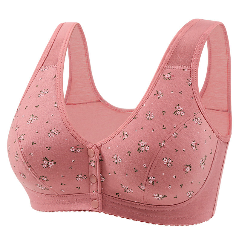 Bežični grudnjak s prednjim zatvaranjem, pamukasti otisak, puna košarica, vest-stil, za žene srednje i starije dobi