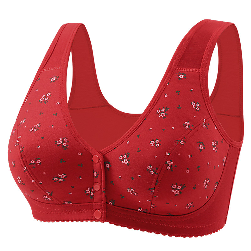 Bežični grudnjak s prednjim zatvaranjem, pamukasti otisak, puna košarica, vest-stil, za žene srednje i starije dobi