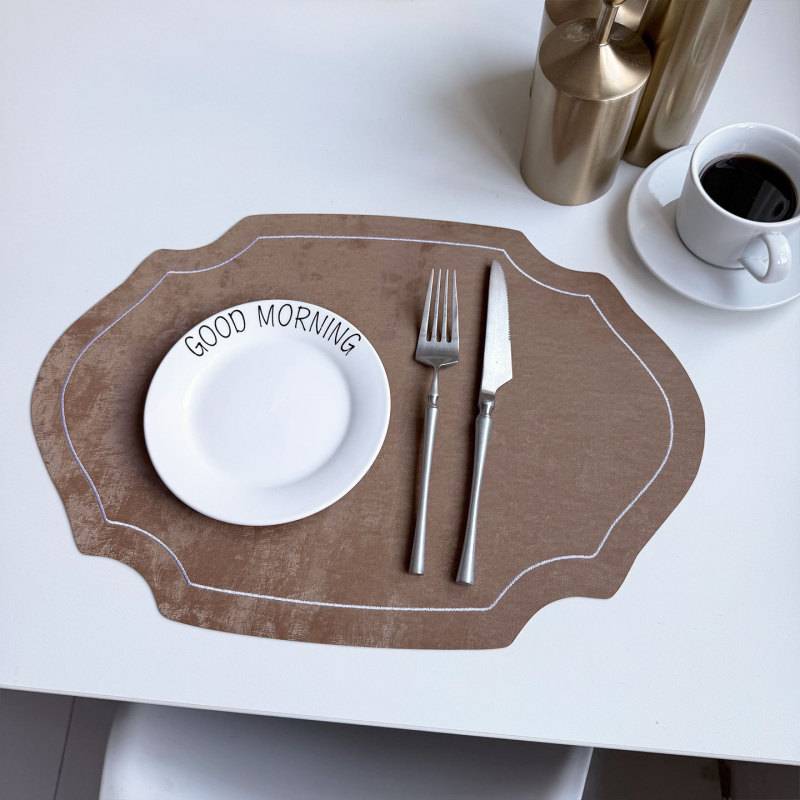 Kožna podloška za šalice i tanjure u francuskom stilu, ovalnog oblika, površina od lažnog velūra za izolaciju topline, dvostrani umjetnički svila materijal, kreativna kućna podloga